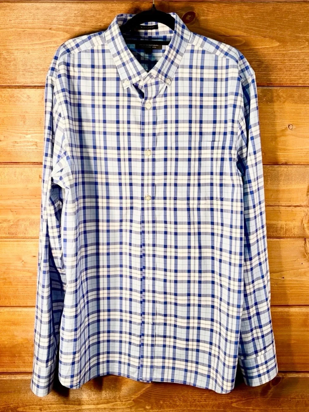 Banana Republic Blue and White Plaid Casual Button-Down Shirt Size Large 💙